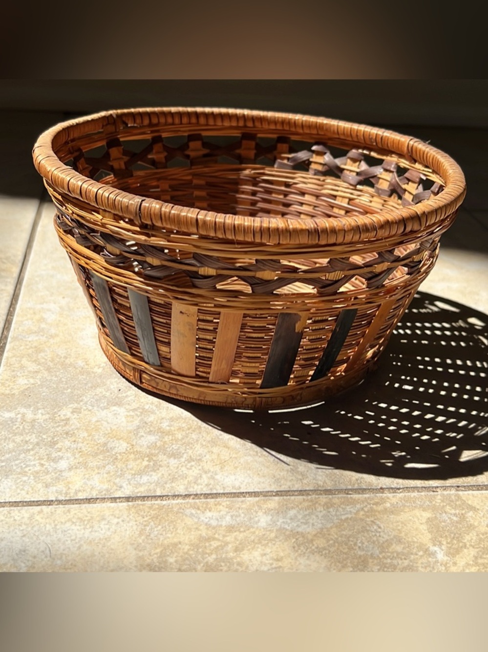 Vintage multicolor woven basket